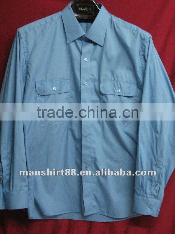 men's 100% cotton blue regular fit long sleeve work shirt