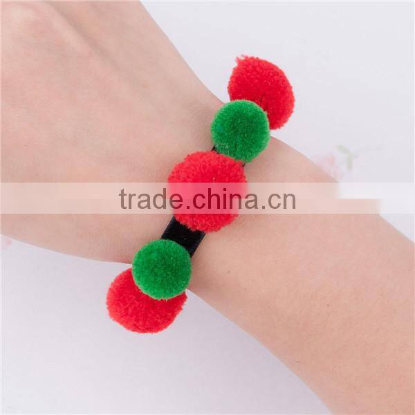 Best Selling Silver Plated Christmas Red & Green Pom Pom Ball Cashmere & Velveteen Bracelets