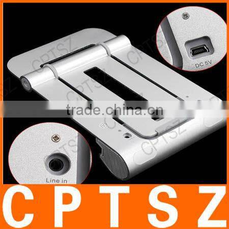 3 in 1 Foldable Metal Speaker Stand Power Charger For iPad/iPhone/iPod - Silver