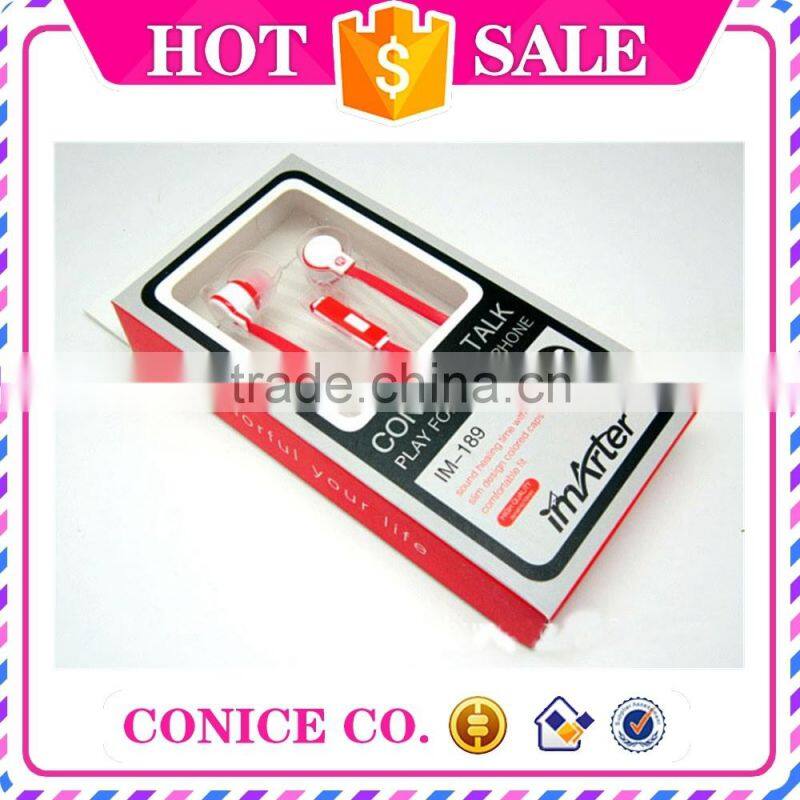 wholesale bicolor noodle cable in-ear earphone with volume control with mic