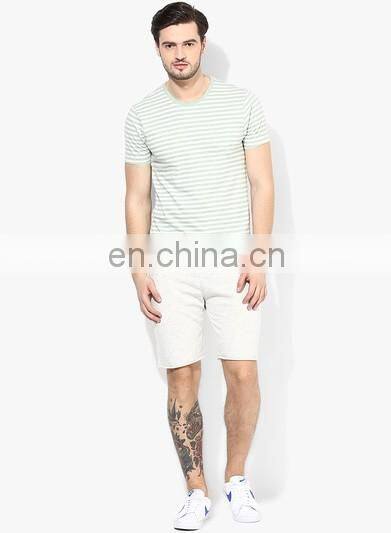 Green Striped Round-Neck Cotton T-Shirts,tshirts