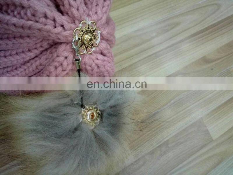 New Style Fashion Wool Knitted With Raccoon Fur Pompom Beanie Hat