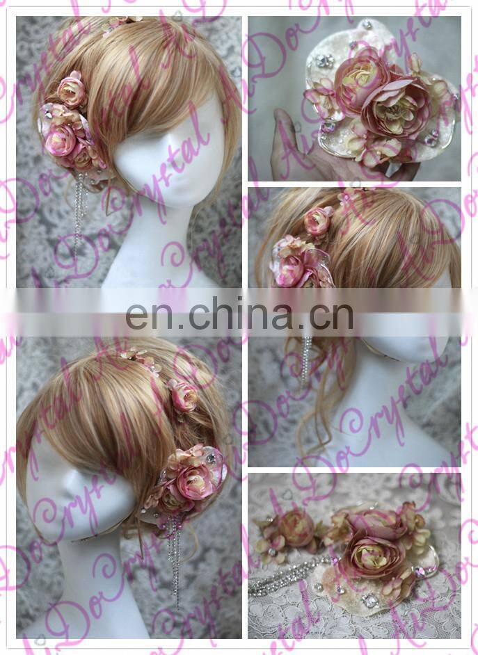 Aidocrystal handmade Pink Bridal Flower Hair Clip Wedding Accessory Peony Hair Clip for women