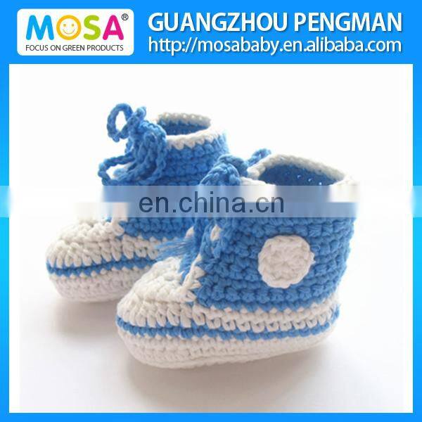 2014 New Fashion Crochet Baby Boy Blue and White Boots Lace Up Shoes