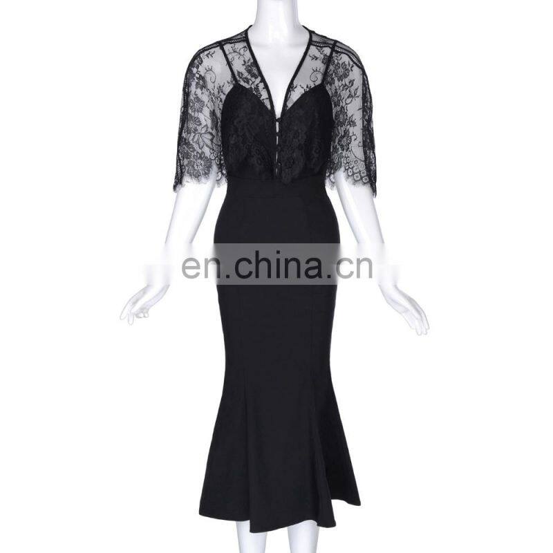 Belle Poque Retro Vintage Imitated Twinset Hips-Wrapped Bodycon Pencil Dress Women Elegant Lace Dress BP000330-1