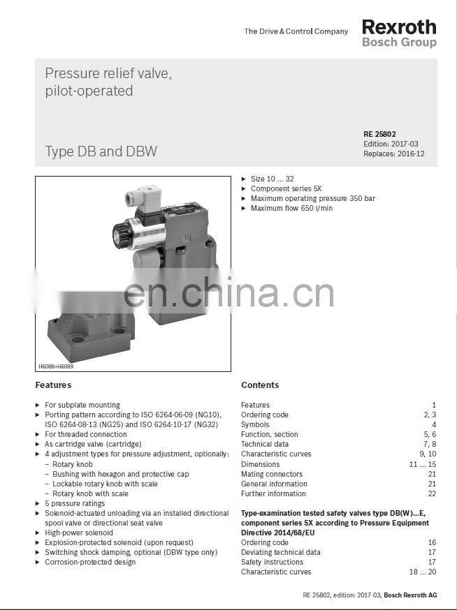 Rexroth DBW20 DBW20B1 DBW-20-B1 series pressure relief valve DBW-20-B1-5X/350-6EG24N9K4