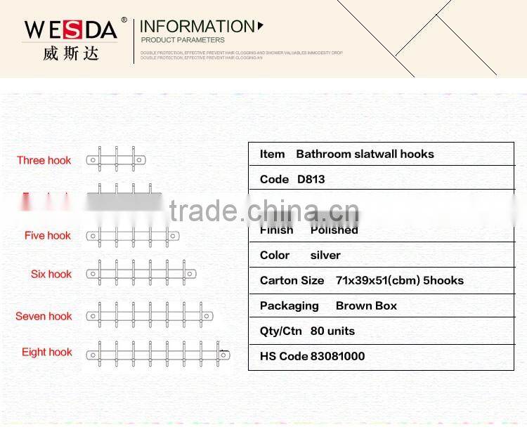 Wesda stainless steel bathroom display Hook bathroom accessory hangers 813