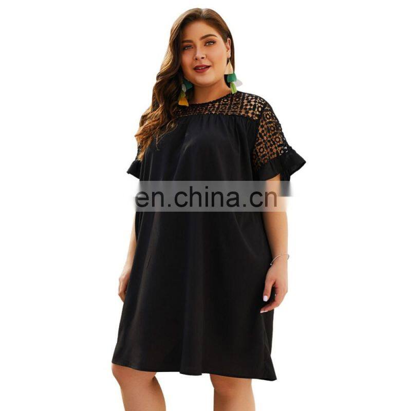 Wholesale latest sexy lace flared sleeve short dress