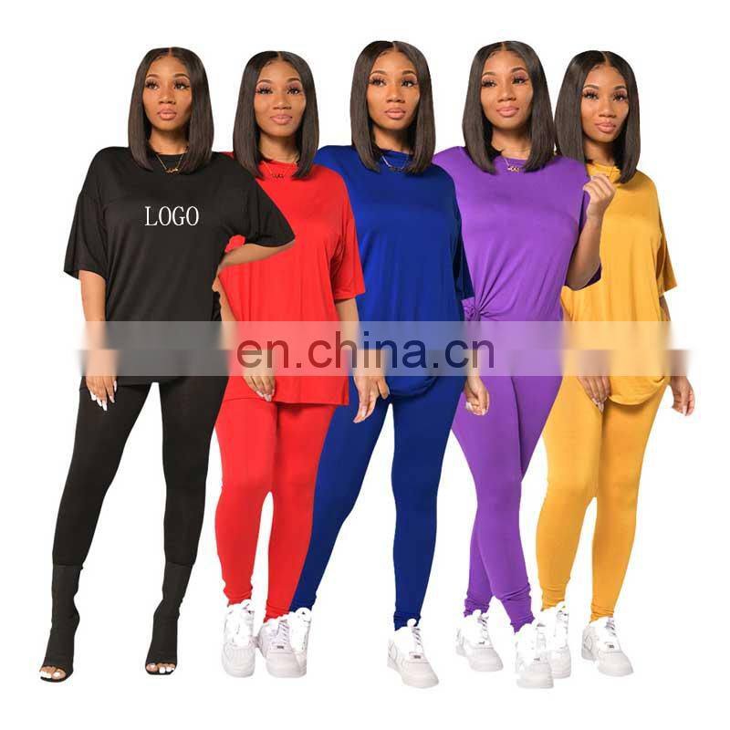 Manufacturer customized women's summer new casual comfortable loose short-sleeved t-shirt + trousers sports 2-piece set of jogge