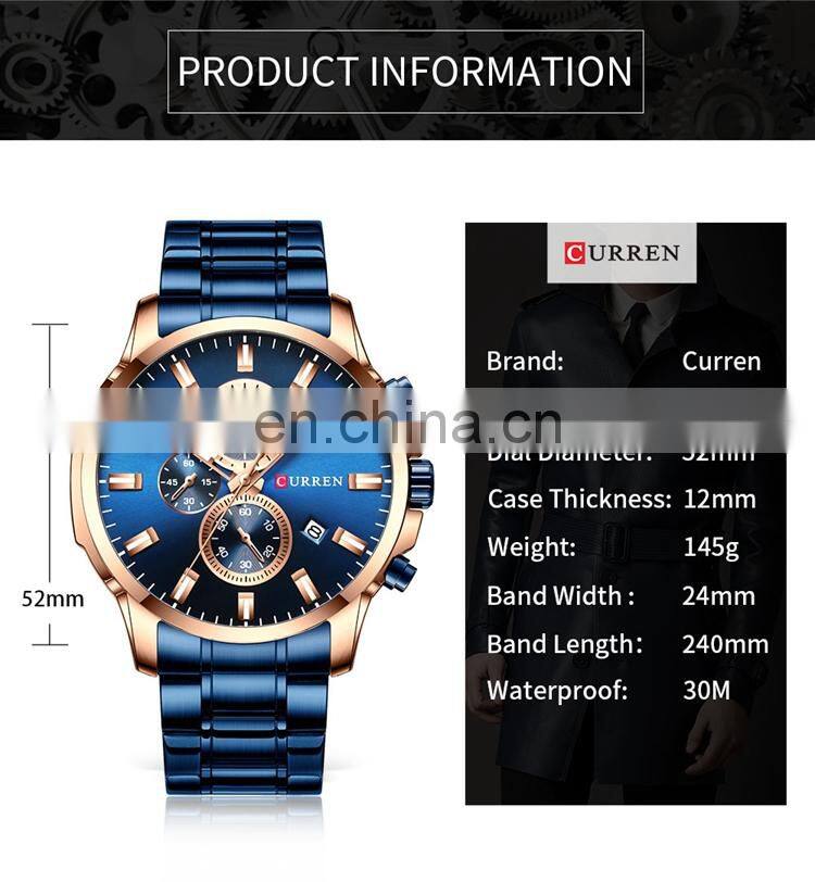 CURREN 8348 Men Stylish Big Dial Quartz Watches Stainless Steel Chronograph Calendar Business Classic Dress Mens Watch