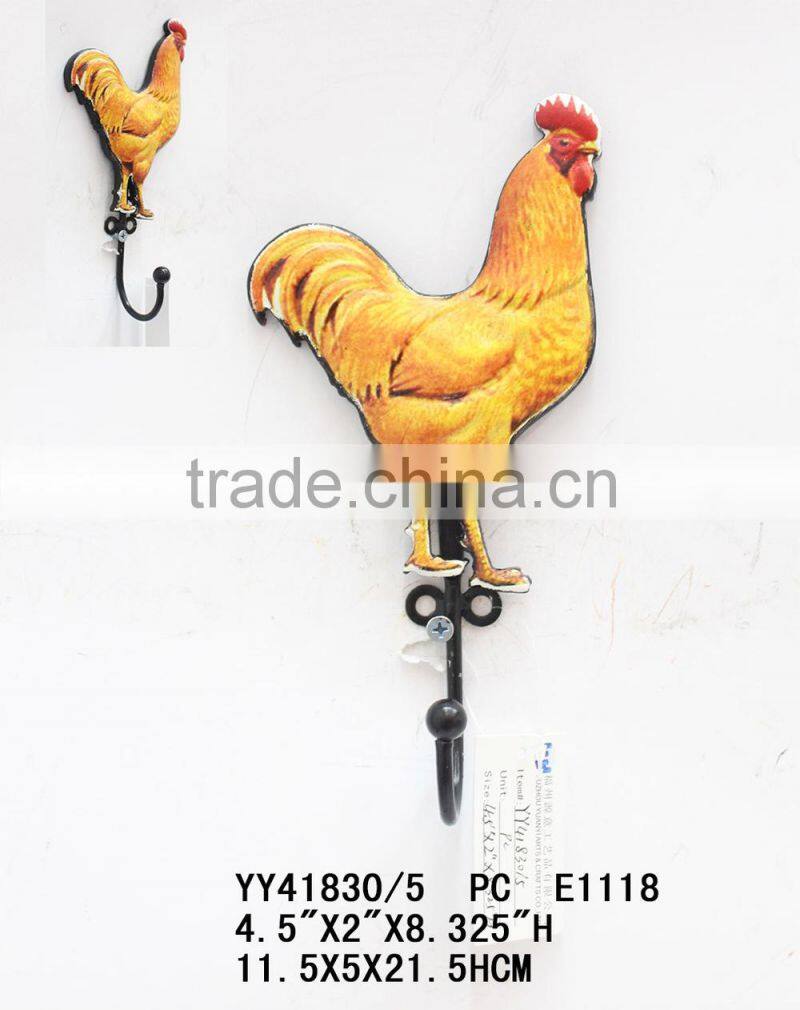 New design embossed cock shape metal hook
