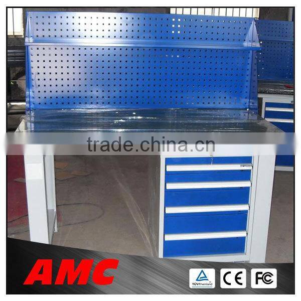 Heavy duty workshop worktable with side drawer cabinets