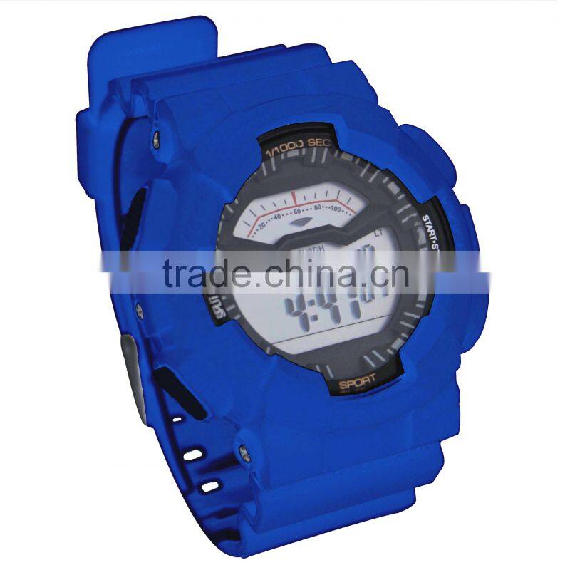 LP1331 Blue PU Multifunction Digital LCD Display Printing graphic pattarn set digital wrist G watch
