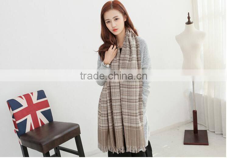 Newest Fringed Tassel Jacquard Checked Plaid Fashion Ladies Winter Wool Scarf
