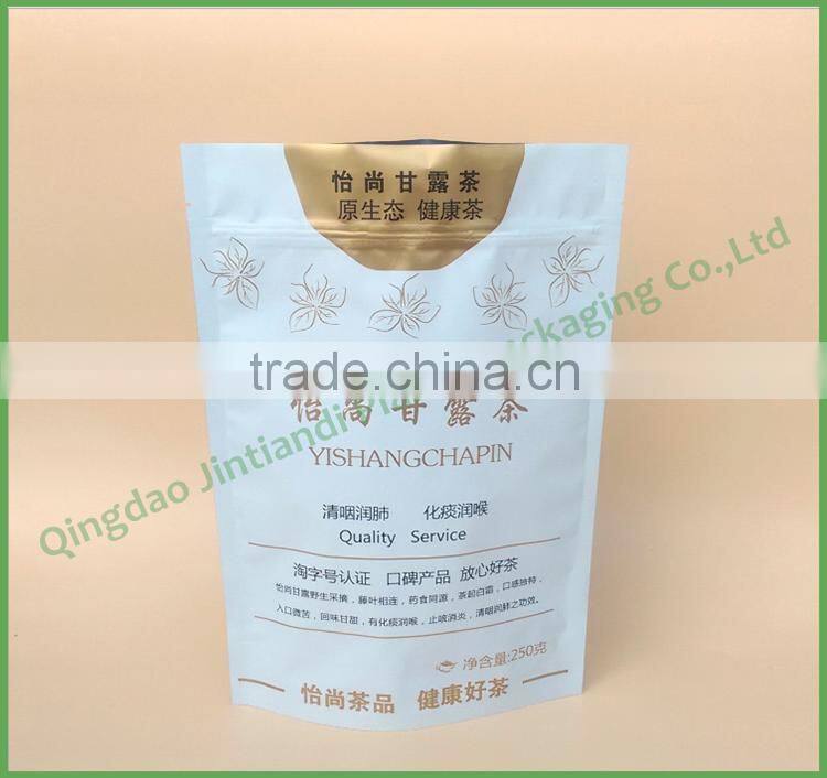 Square Bottom Laminated Plastic Tea Bag with the Clear Window with Zip Lock