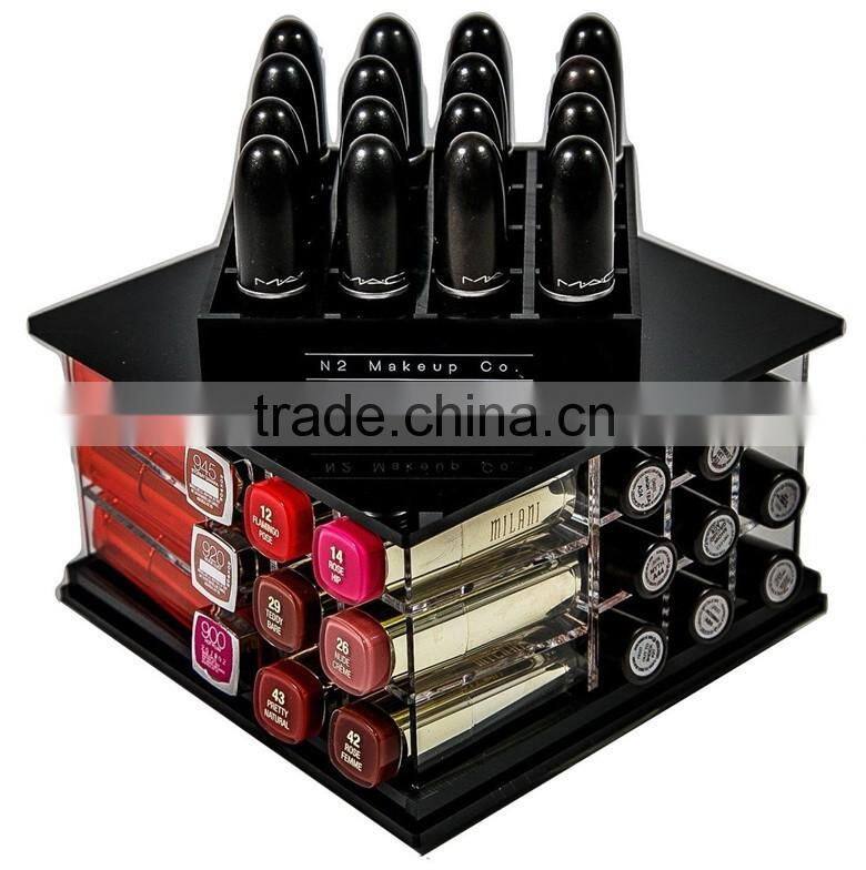 Customized Rotating black Acrylic Lipstick Holder, many Slots Acrylic Spinning Lipstick Tower