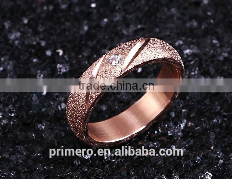 Hot Sale Jewelry Matte Texture 18k Rose Gold Plated Stainless Steel Single Stone Ring Designs