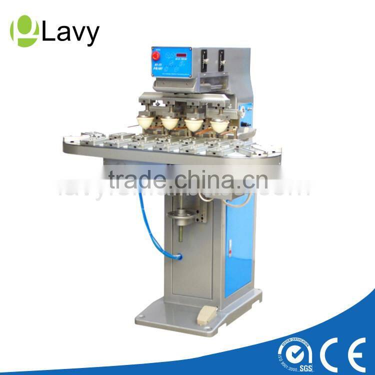 Four colors pneumatic pad printing machine with conveyor for plastics