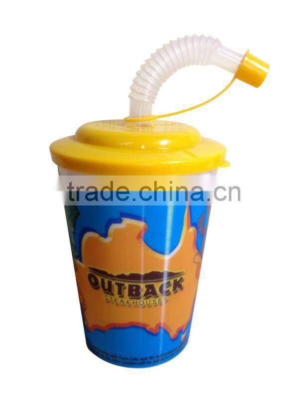 cartoon kids drinking cup with flexible straw