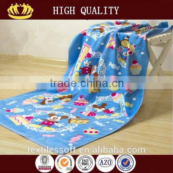 2016 hot sale cotton custom cartoon animal printed beach towel