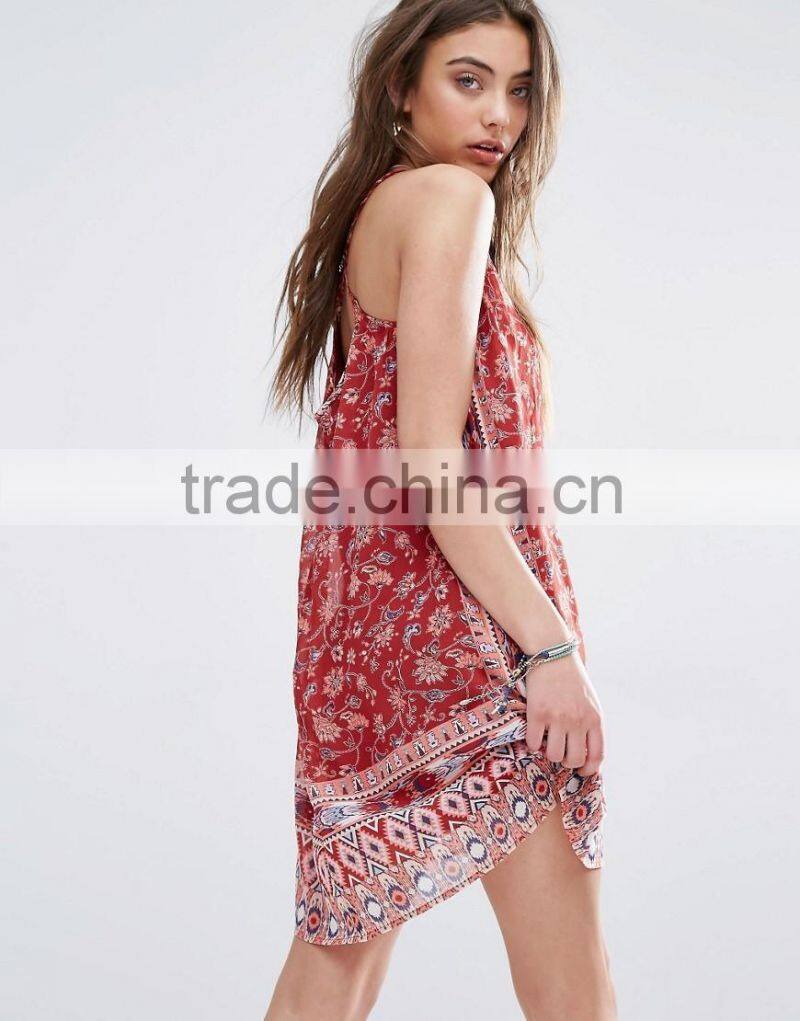 2016 China Wholesale Vintage Summer Latest Chiffon Swing Dress With Print In Latest Designs