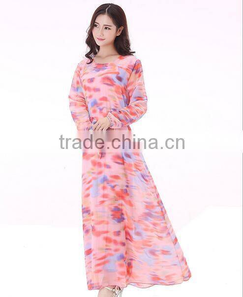 2015 Fahion Long Sleeve Chiffon Kaftan Abya Dresses