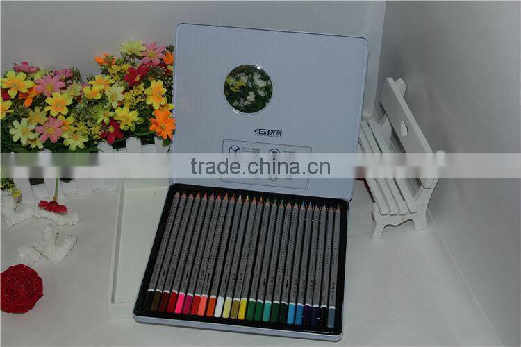 2014 new products wooden color pencil with end dip/ sliver printed color pencil /color pencil in tin box