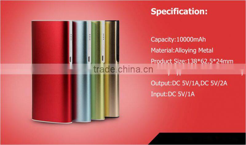 Wholesale high capacity dual output mobile charger power bank 10000 mah