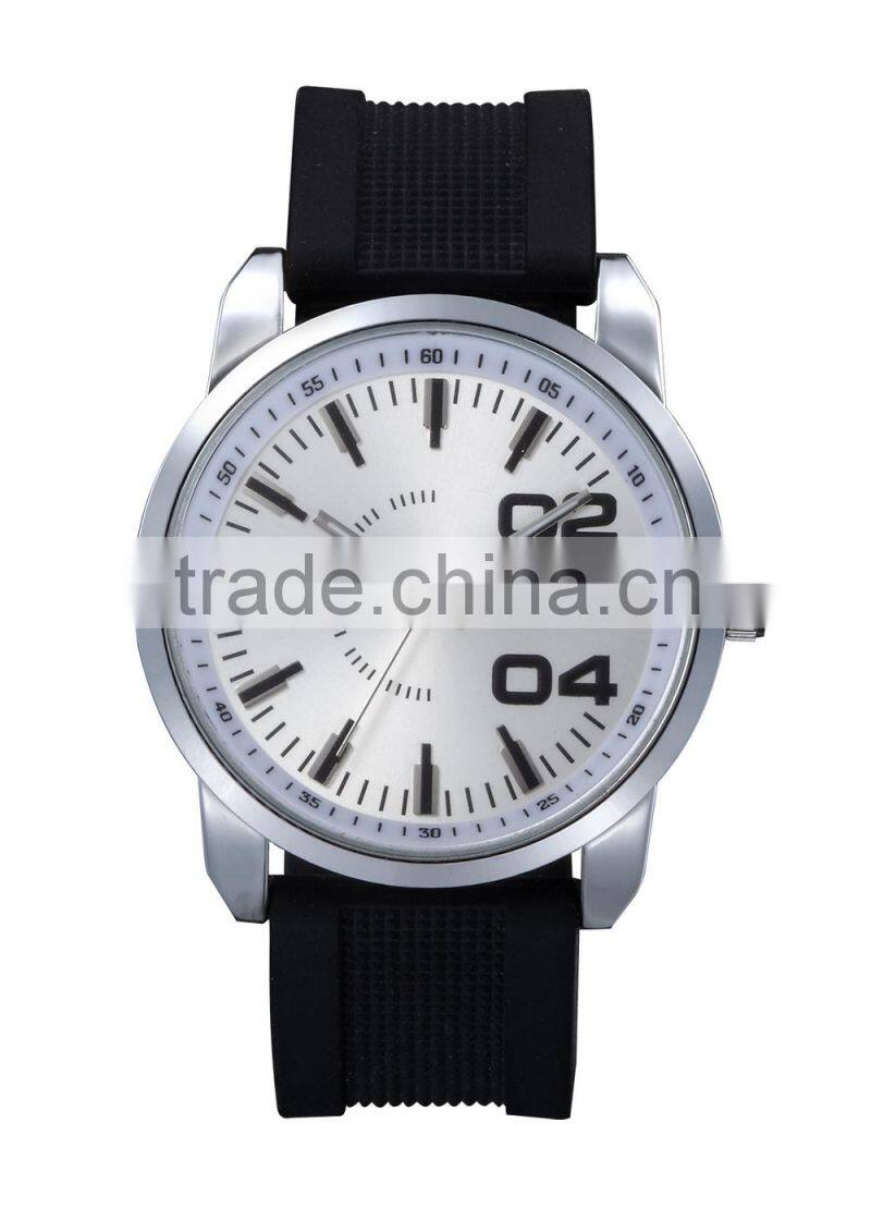 Stainelss Steel Back Rubber Band Fashion Quartz Mens Watch