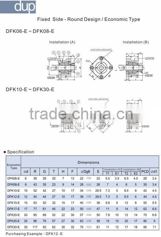 dup DFK-Linear Motion System Fixed Side Ball screw bearing Support Unit