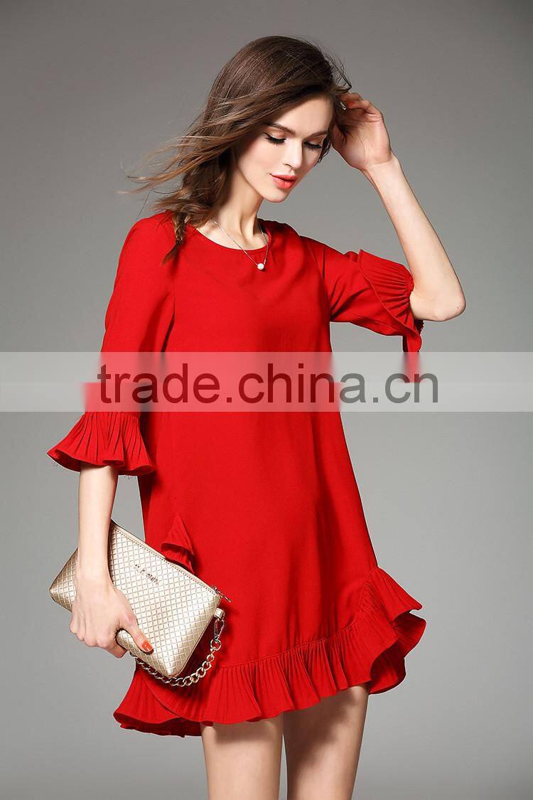 2016 summer flounced Relaxed new model girl latest net dress design for women