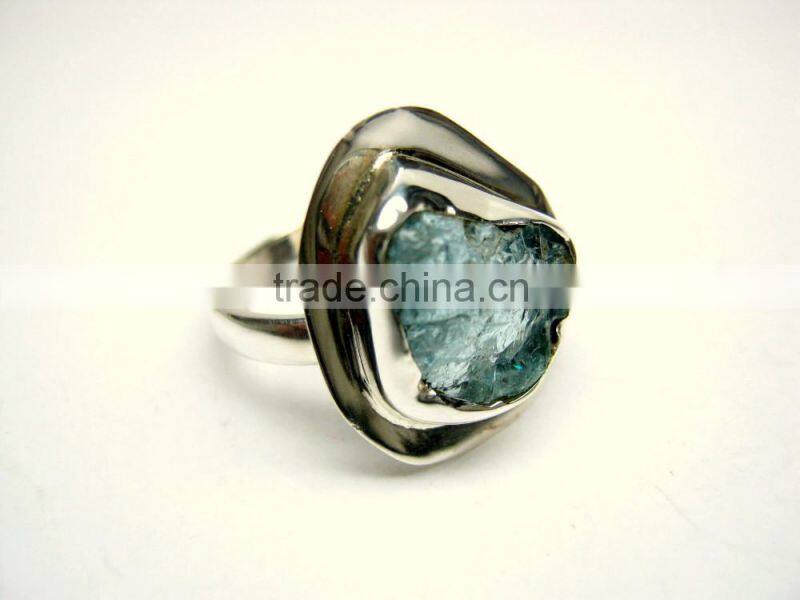 Neon Apatite Raw Natural Gemstones Ring, Rough Gemstone Adjustable Rings, 925 Solid Sterling Silver Jewelry