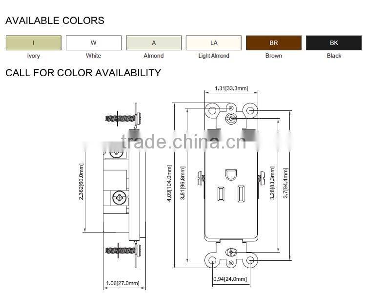 UL CUL nema 5-15R Commerical grade self grounding lighting single receptacle