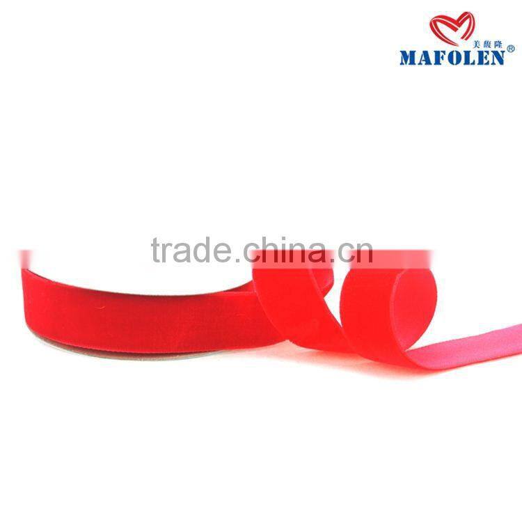 100% cotton red color single face celebrate it chirstmas elastic velvet ribbon 10mm wide