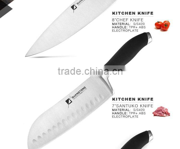 17 pcs soft touch handle kitchen knife set with wooden block