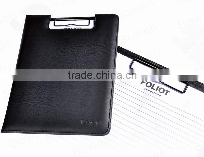 PU double folder with metal clip /clip board holder