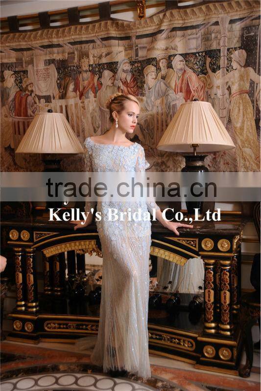 Real Custom Made Hot Sale Heavy Beading Royal Blue And White Wedding Dresse