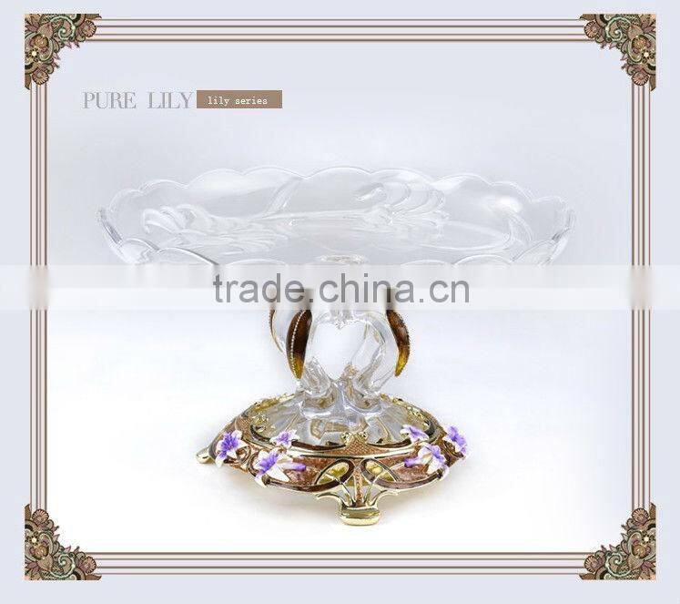 RORO Conjugal Felicity lily enamel pewter crystal glass fruit plate