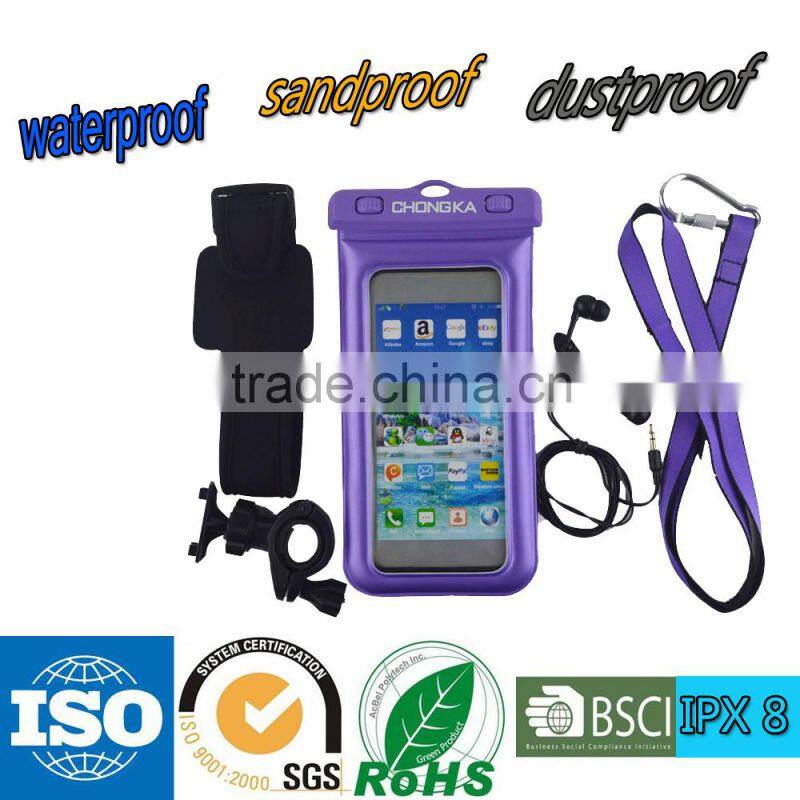 100% Waterproof Pouch Dry Bag Armband Case for Samsung Galaxy Note 4 3 +Bicycle Mount+Earphone