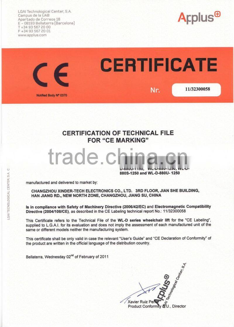 China platform lift WL-D-880 wheelchair lift with CE certificate