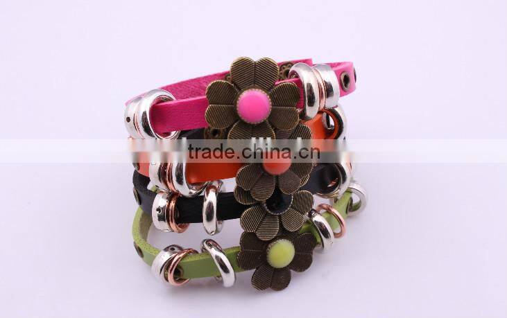 punk style Leather bracelet bracelets with flower