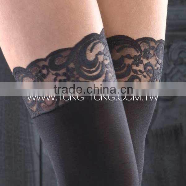 Valentine's day nylon opaque thigh highs with lace top