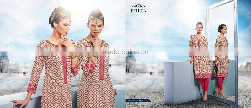 Pure Cotton Three Quarter Sleeves Black Kurti