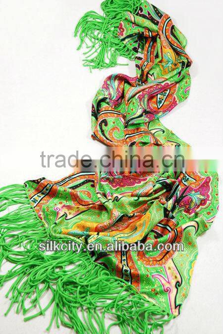 twill long silk shawl fringe with cashew