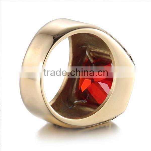 18k gold plated gothic smart surgical stainless steel gemstone ring