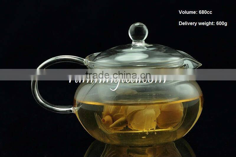 High quality Borocilicate Round Shape Clear glass flower Tea pot, with glass infusion tea pots
