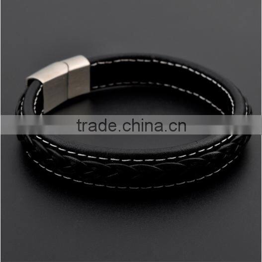 Latest Products In Market Mens Black Genuine Leather Bracelet 2016