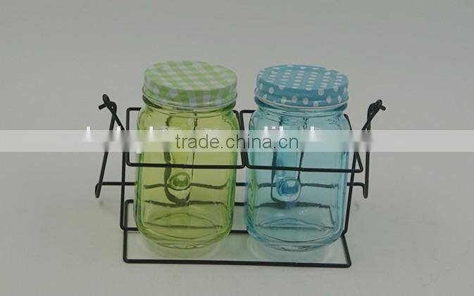 Super hard Glass Mason Jar with Mental Lid and Plastic Straws in pure color