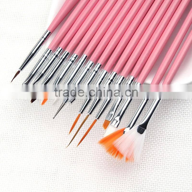 Wholesale 15pcs per set wood handle nail round oil artist paint brush pen set for art painting