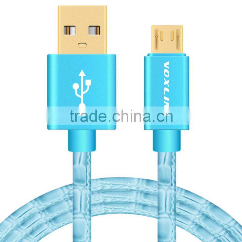 VOXLINK colorful 5v 2a gold plated 2m Crocodile USB typc c Charger Cable for macbook